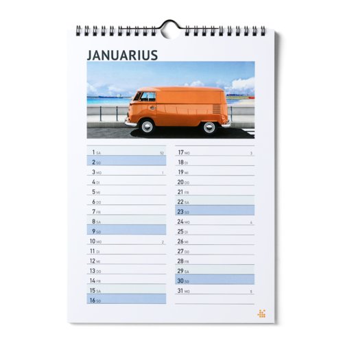 Muurkalender met wire-o binding , A4 half, 4/0-kleurig 3