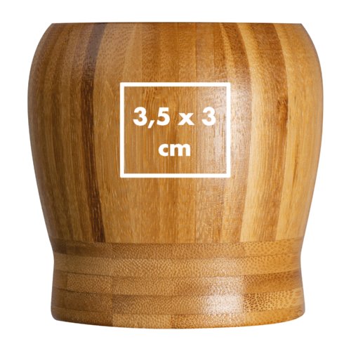 Lichte houten vijzel met afgeronde vorm.