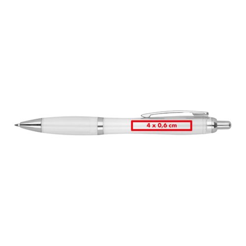 Witte gerecyclede balpen met clip en drukknopmechanisme.