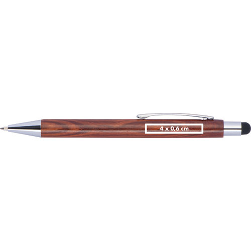 Houten balpen met touchfunctie en clip.