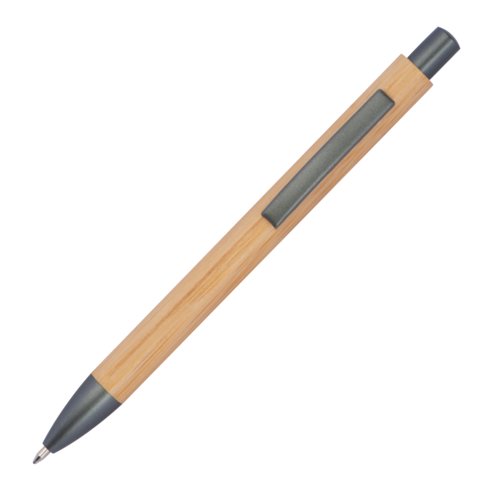 Bamboe balpen met clip en drukmechanisme.