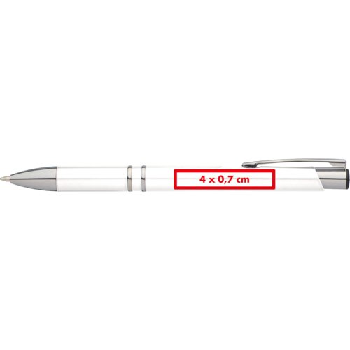 Witte metalen balpen met clip en drukknop.