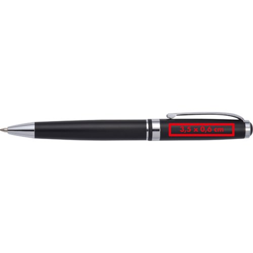 Zwarte metalen balpen met clip en drukknop.