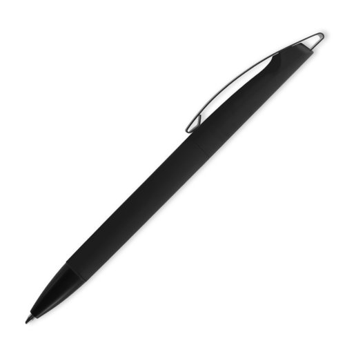 Zwarte balpen met clip en drukknop.