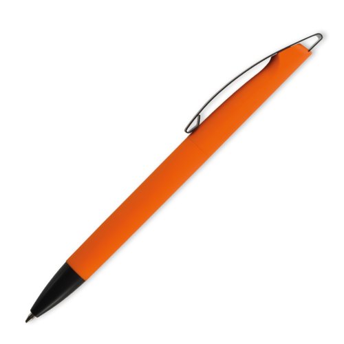 Oranje kunststof balpen met clip.