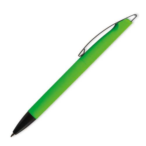 Appelgroene kunststof balpen met clip.