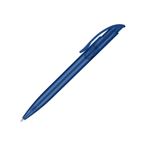 Donkerblauwe matte balpen met clip en drukknop.