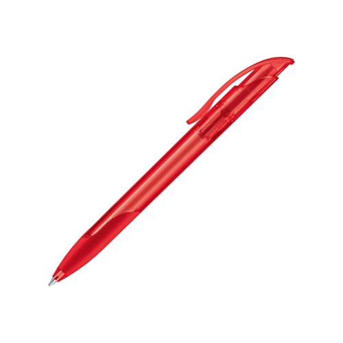 Rode plastic balpen met clip en drukknopmechanisme.