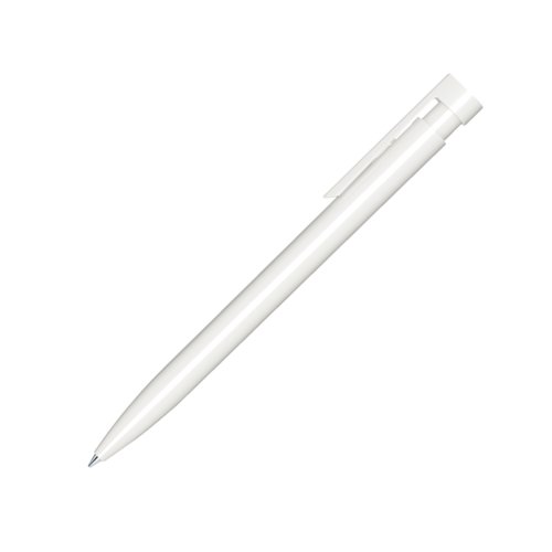Witte plastic balpen met gepolijste afwerking en clip.