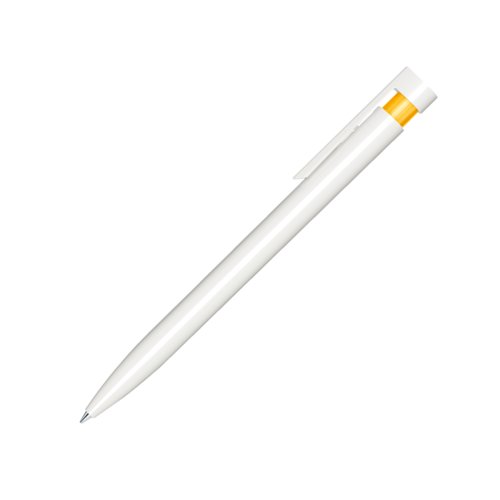 Gele plastic balpen met gepolijste afwerking en clip.