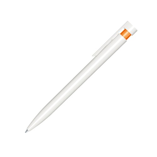 Oranje plastic balpen met gepolijste afwerking en clip.