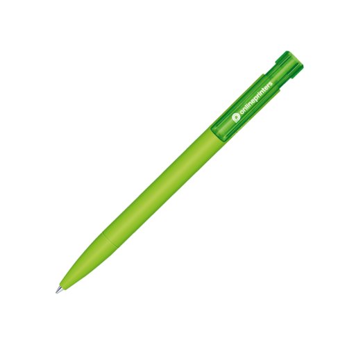Groene bio balpen met drukknopmechanisme en clip.