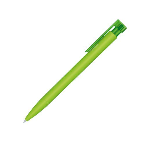Groene bioplastic balpen met clip en drukknop.