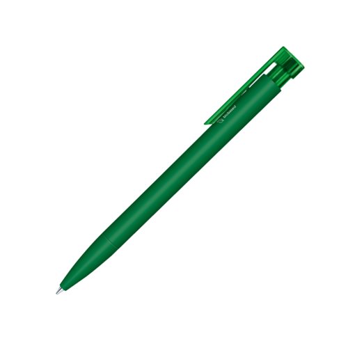 Donkergroene bio balpen met clip en drukmechanisme.