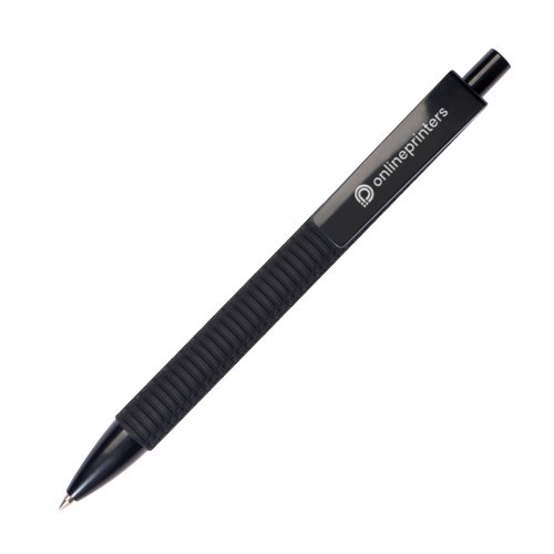 Zwarte balpen met clip en geribbelde grip.