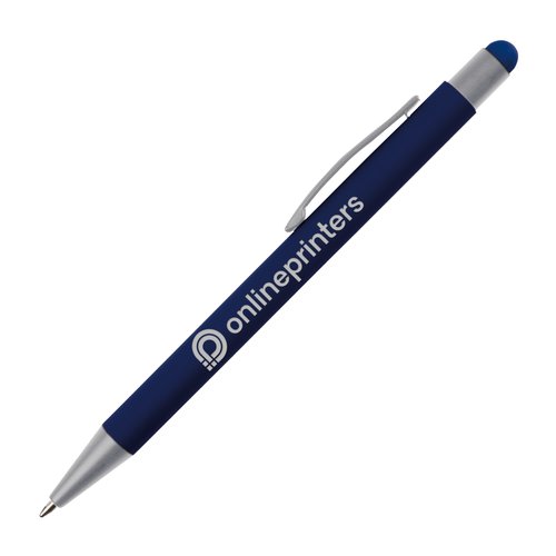 Donkerblauwe touchpen balpen met clip.