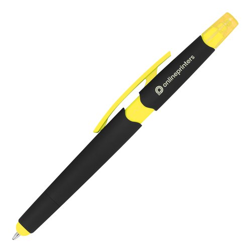 Gele plastic balpen met aanraakfunctie en clip.