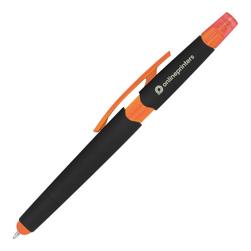 Oranje pen met touchfunctie en clip.