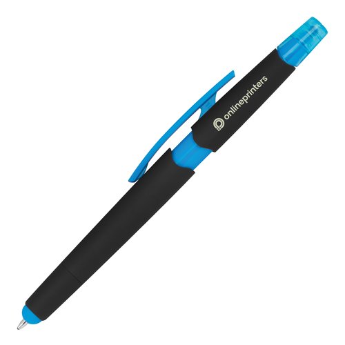 Lichtblauwe duo-pen met aanraakfunctie en clip.