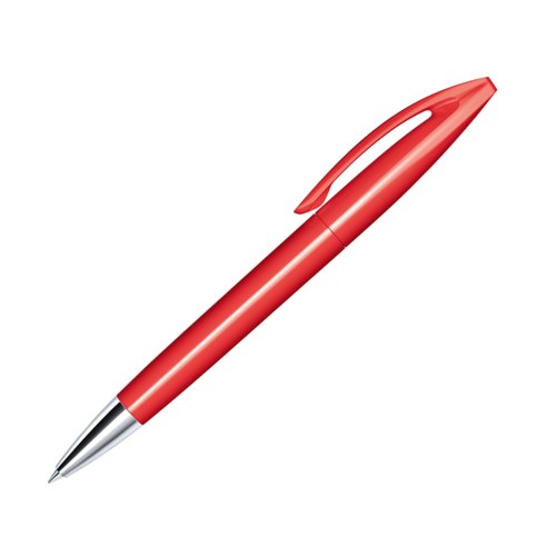 Rode plastic balpen met metalen elementen en clip.
