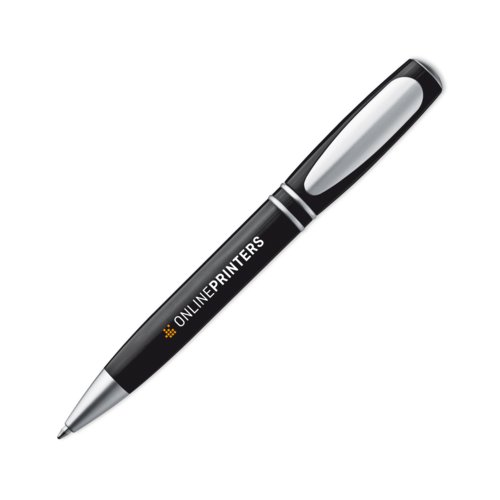 Zwarte metalen balpen met clip en drukknop.