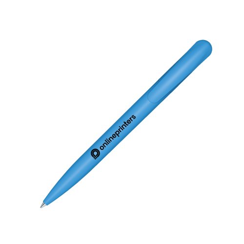 Blauwe plastic balpen met clip en drukmechanisme.