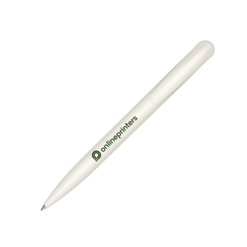 Witte bioplastic balpen met clip en drukmechanisme.