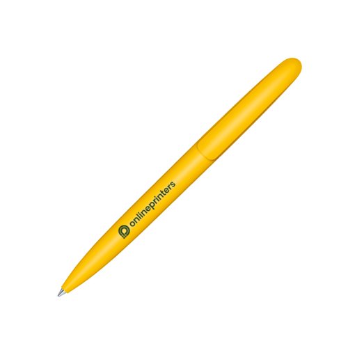 Gele bio draaibare balpen met punt en clip.