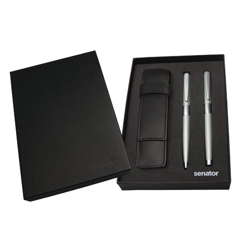 Set met balpen en rollerbalpen in een leren etui senator® Image Chrome 2