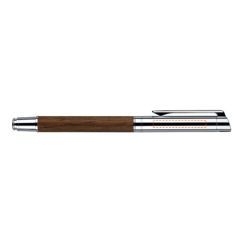 Houtkleurige rollerball met metalen elementen en dop.