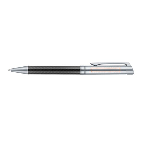 Metalen balpen met carbon elementen, clip en drukmechanisme.