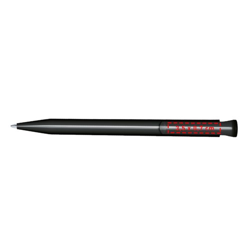 Glanzende plastic balpen met drukknop.