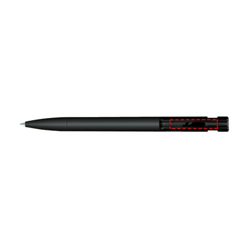 Zwarte bioplastic balpen met clip en drukmechanisme.