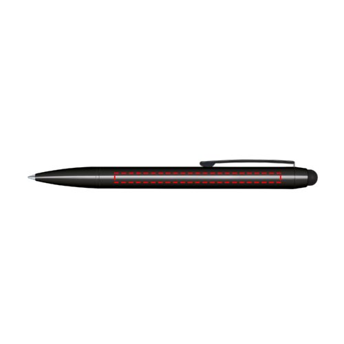 Zwarte balpen met draaimechanisme en touchpad-stylus.