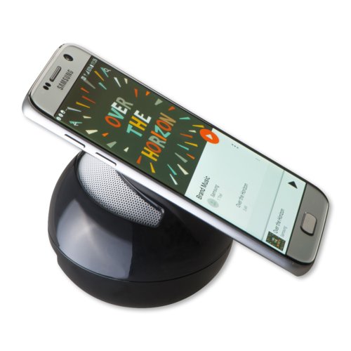 Zwarte Bluetooth-luidspreker in ronde vorm.