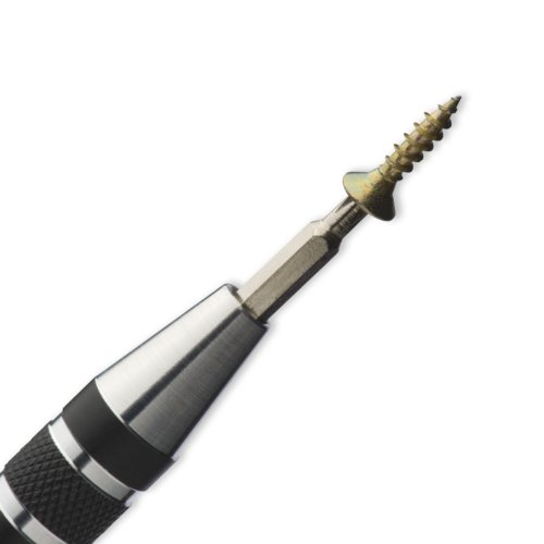 Zwarte metalen schroevendraaierset met diverse hulpstukken.