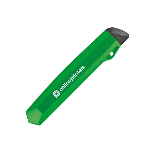 Groen plastic kartonmes met mesbeschermer.