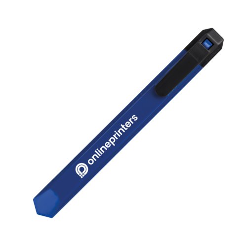Blauw kartonmes met mesbeschermer en patroon.