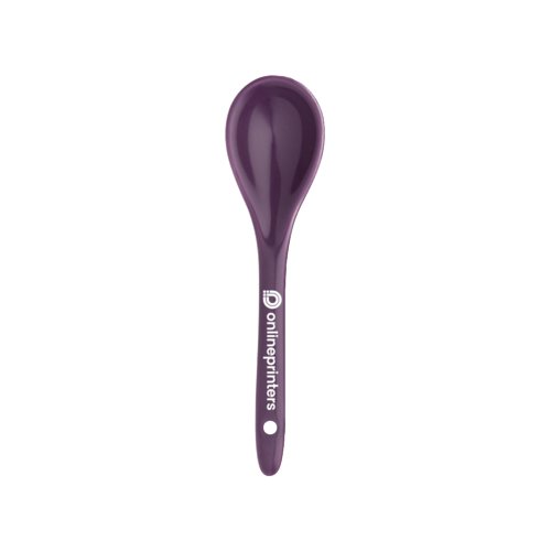 Paarse keramische lepel met afgeronde kom.