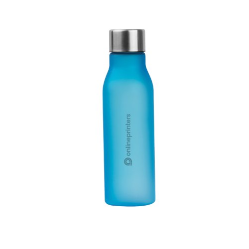 Lichtblauwe waterfles met schroefdop.