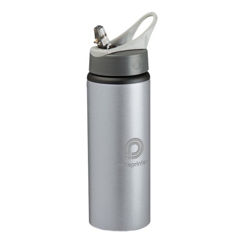 Zilveren metalen drinkfles met drinktuit.