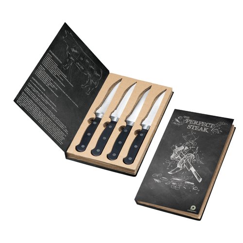 Zwarte roestvrijstalen steakmessenset, 4 stuks.