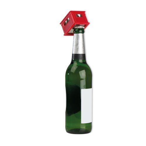 Rode plastic flesopener in kratvorm.