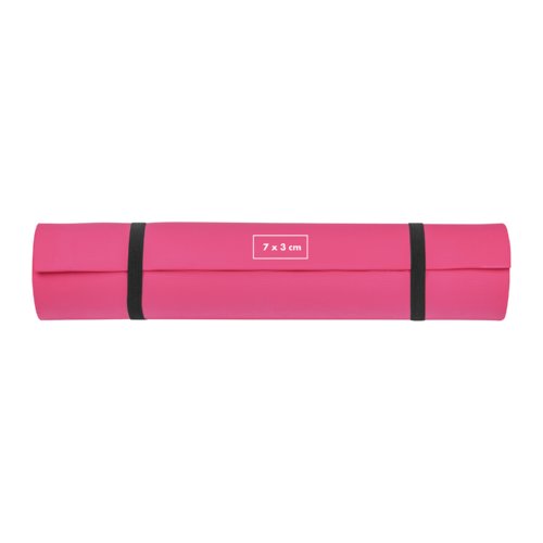 Roze schuim yoga mat met bevestigingsbanden.