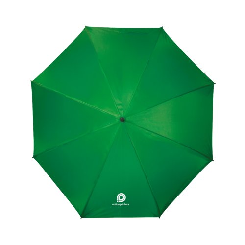 Groene paraplu met handmatig openingsmechanisme.