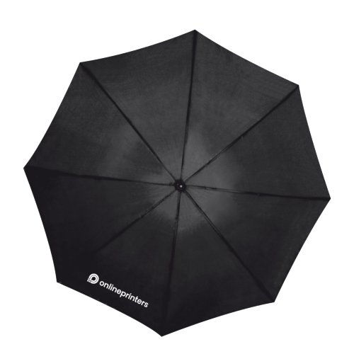 Zwarte stormparaplu met stevig frame.