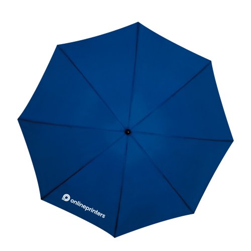 Donkerblauwe stormparaplu met stevig frame.