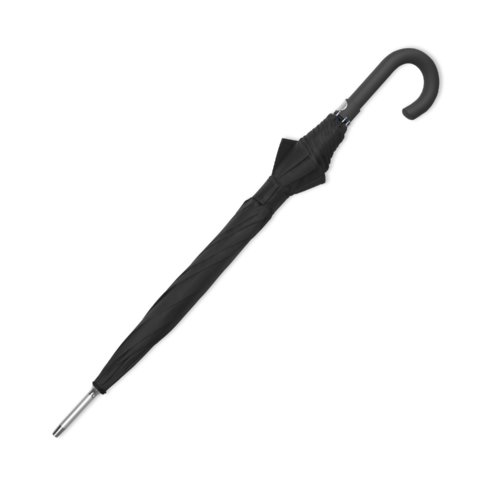 Zwarte automatische paraplu met gebogen handvat.