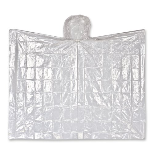Transparante plastic poncho met capuchon.