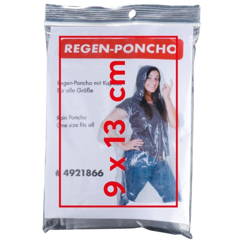 Transparante regenponcho met capuchon.